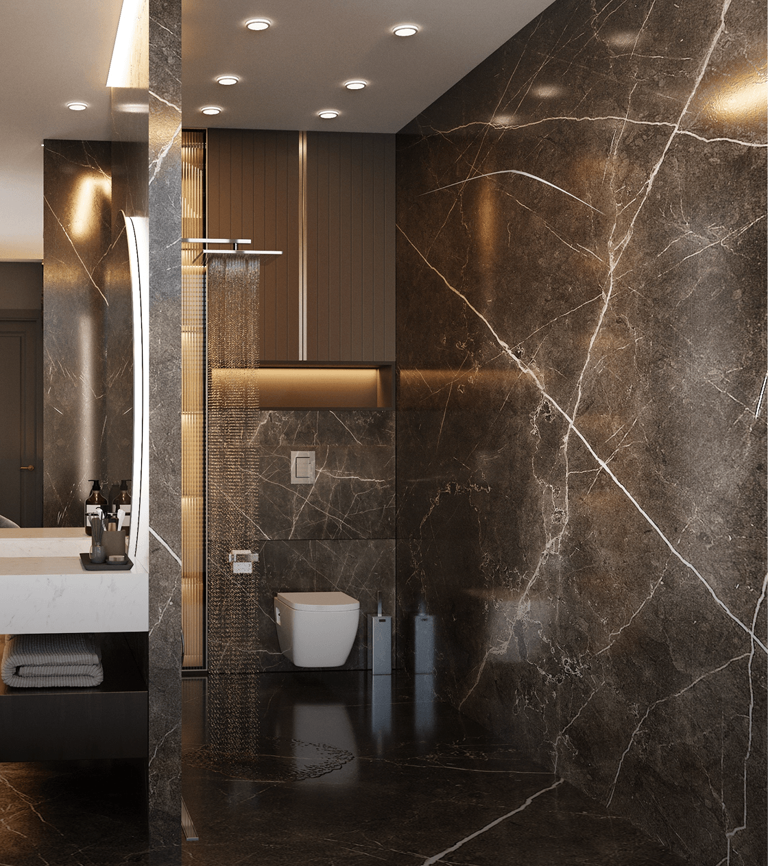 Luxurious marble bathroom with modern decor